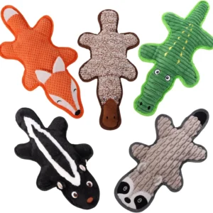 5-Pack No-Stuffing Squeaky Dog Toys with Crinkle, Durable Plush Chew for Small to Large Breeds, Tug of War & Puppy Gift