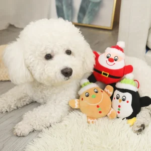 Christmas Dog Toys Cartoon Cat Interactive Bite Resistant PP Called Doll Santa Claus Penguin Pet Plush Voice Grinding Doll Toys